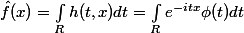 \hat f (x) = \int_R h(t,x) dt = \int_R e^{-itx} \phi (t) dt 